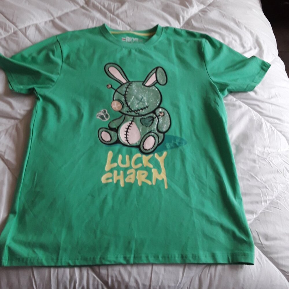EUC BKYS Lucky Charm Rhinestone T-Shirts Green Size Med